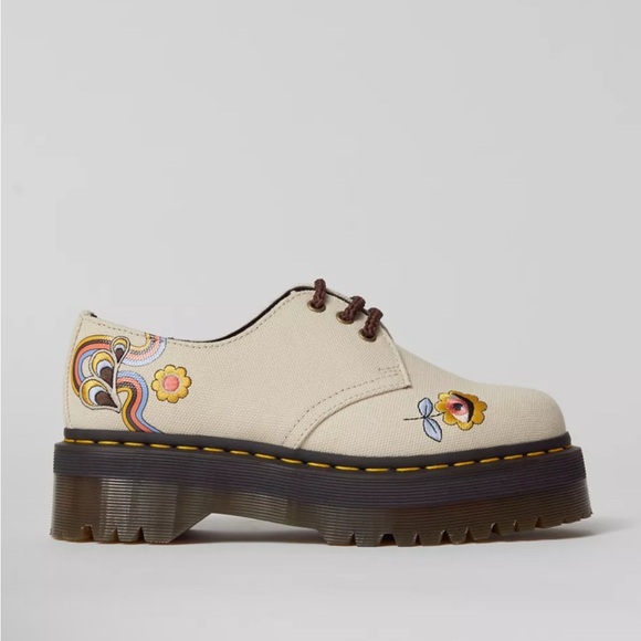 Dr. Martens Shoes - Dr. Martens Cream Floral Platform Shoes